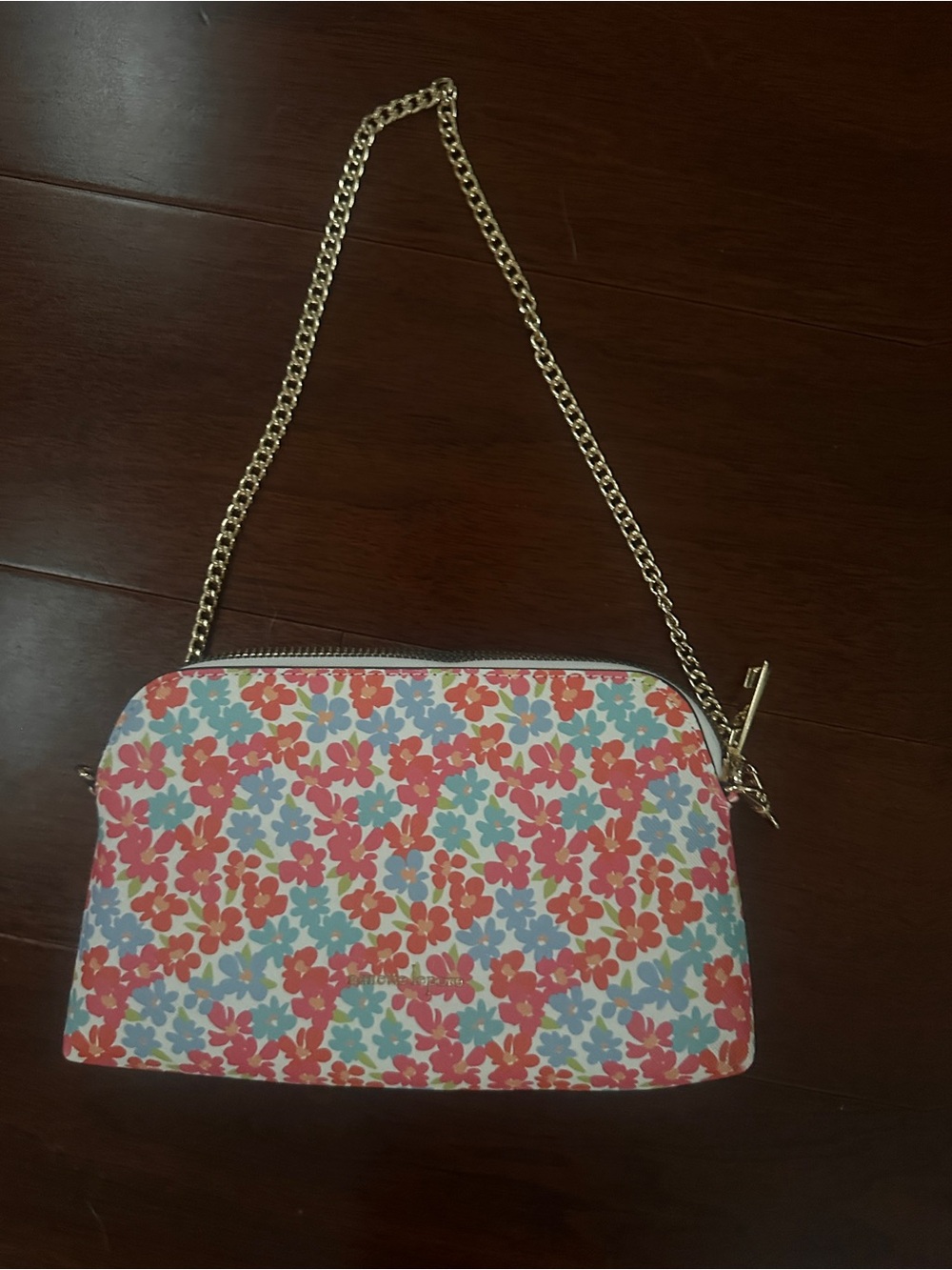 Nanette Lepore Coral & Light Blue Floral Chain Crossbody